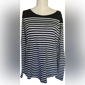 Crown & Ivy XL Long Sleeve Black And White Striped Pullover Top